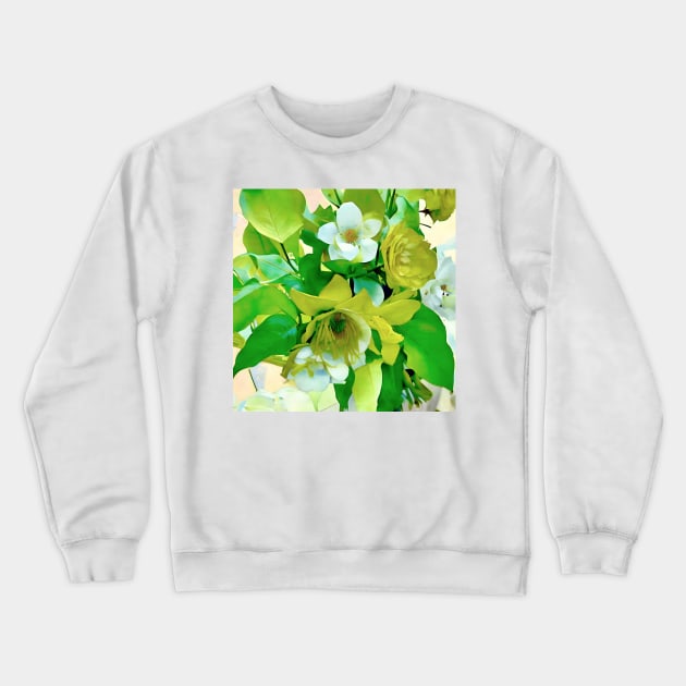 White and Lime Floral Crewneck Sweatshirt by DANAROPER